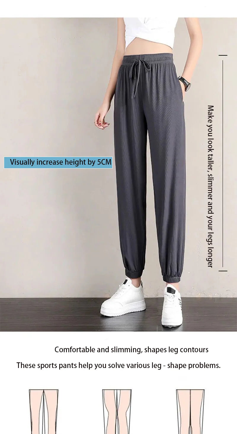 Women Ice Silk Drawstring Pants