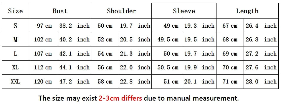 Size chart for HarajukuMuse™ Streetwear Blouse including measurements for S, M, L, XL, and XXL.
