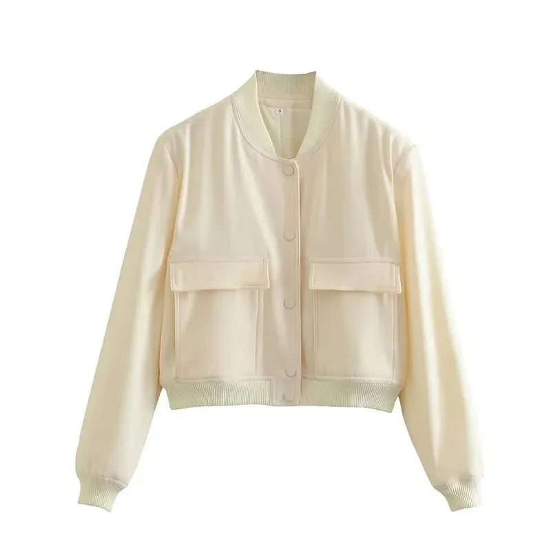 White Cropped Women's Bomber Jacket – Baseball Aviator Coat