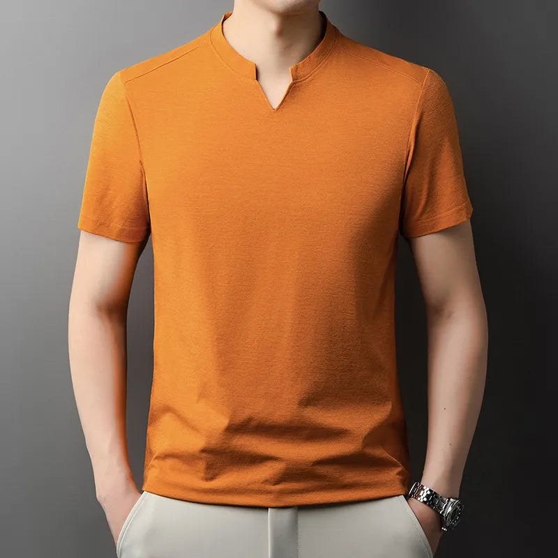 Men V-Neck Solid Short Sleeve T-Shirt