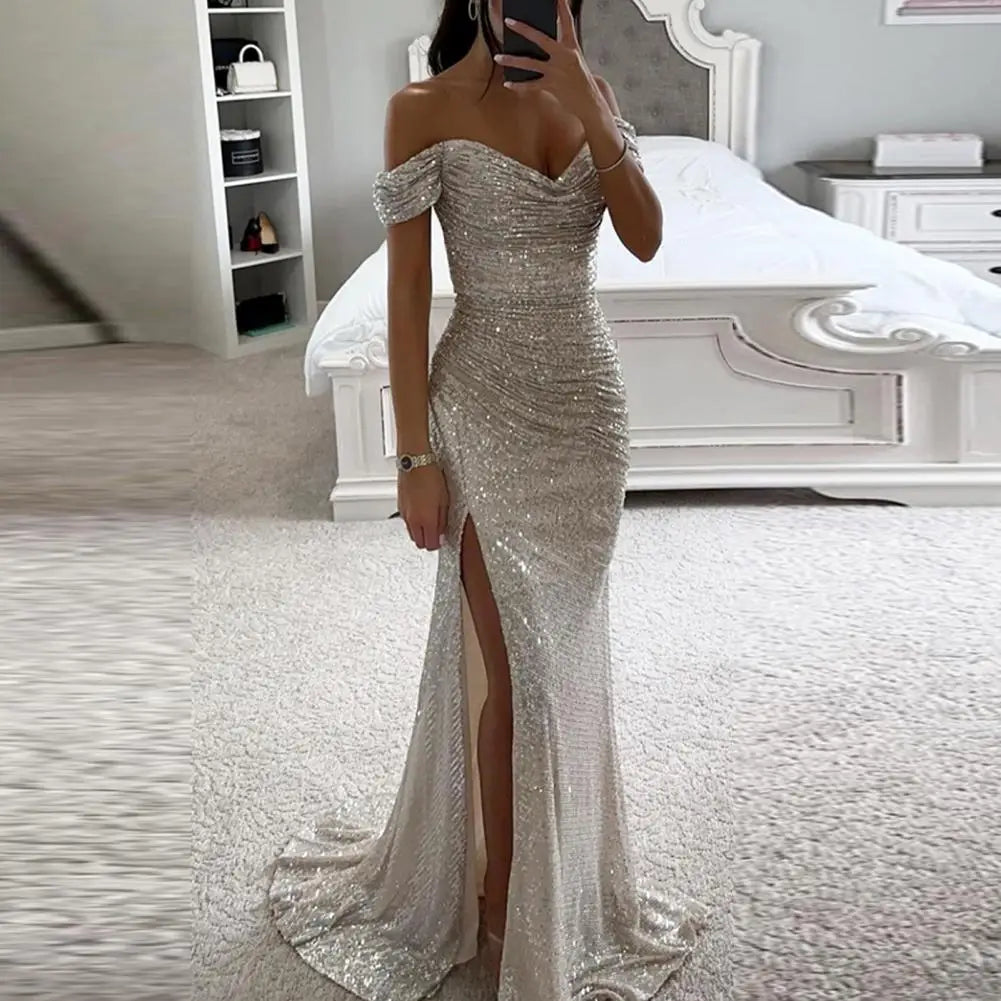 Women's Off Shoulder Sequin Maxi Dress
