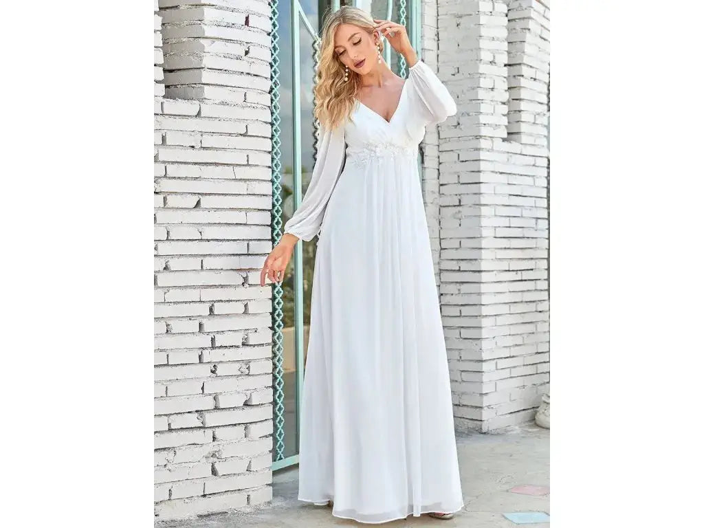 Women Elegant Evening Dress Long Sleeve A-Line Maxi