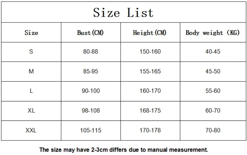 Size chart for Hanfu traditional dress, including measurements for bust, height, and body weight in CM and KG.