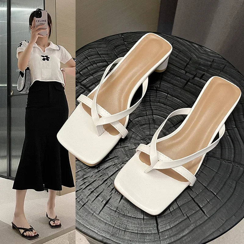 Women Summer Half-Toe Flip-Flops – Casual Mid-Heel Chunky Sandals