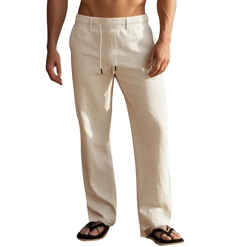 Men Drawstring Linen Pants