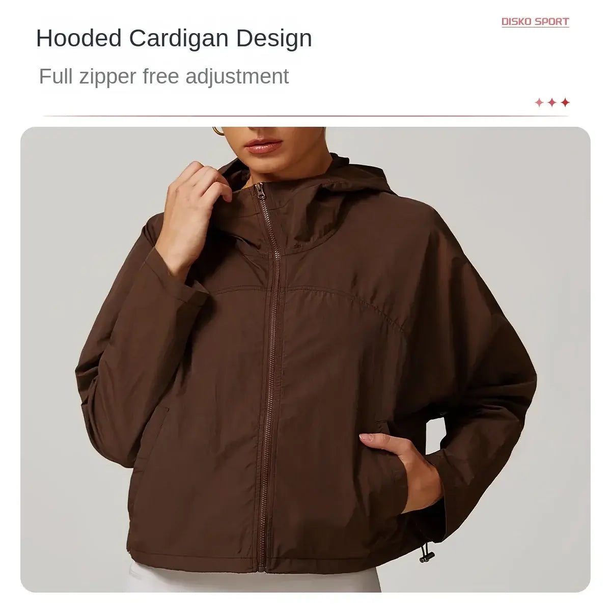 سترة رياضية نسائية سريعة الجفاف بغطاء للرأس