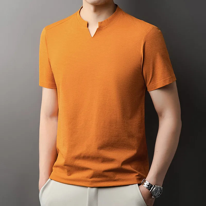 Men V-Neck Solid Short Sleeve T-Shirt