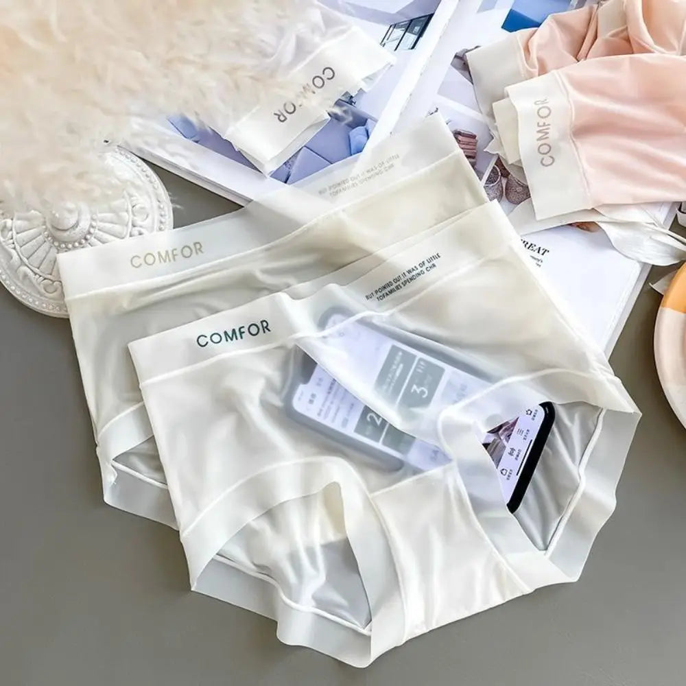 سراويل داخلية نسائية من الحرير الجليدي المكشكش