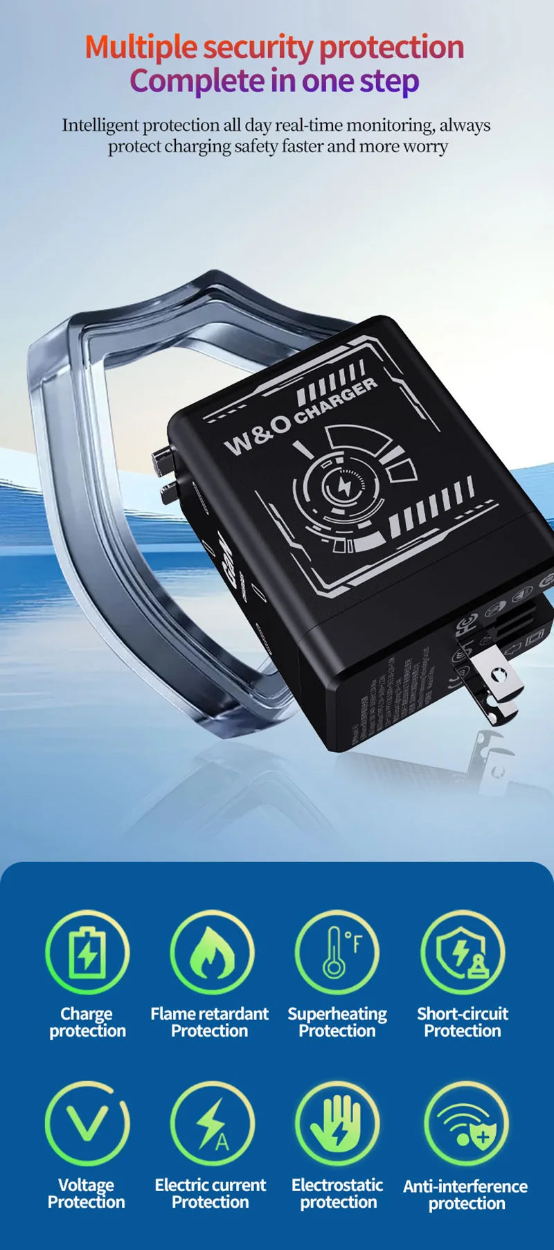 شاحن سريع بقوة 120 واط مع كابل Type-C وLightning