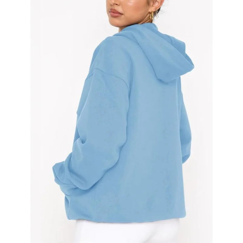 هودي نسائي مقاس كبير - بلوفر كاجوال سادة