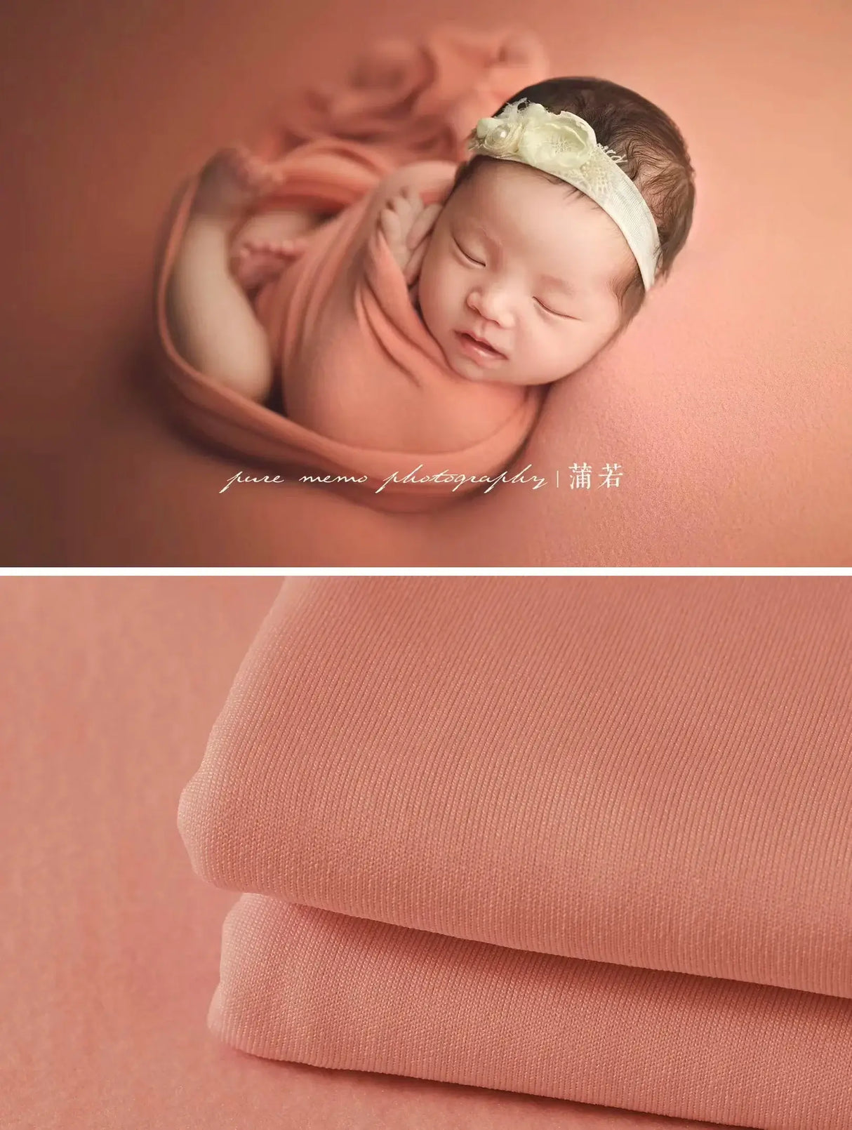 Newborn soft wrap blanket in peach color perfect for photography, featuring unisex design and high-quality fabric.