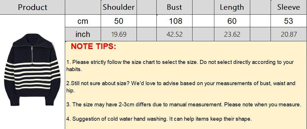 Women's Half Zipper Striped Sweater