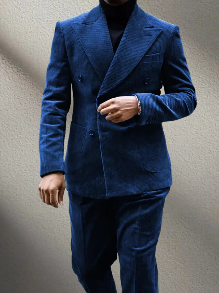 بدلة شتوية رجالية من قماش مخملي من قطعتين