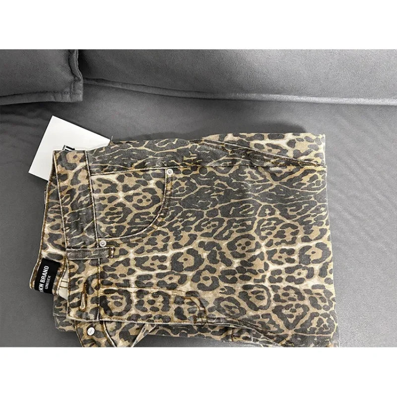 Leopard Print Retro Baggy Denim Pants