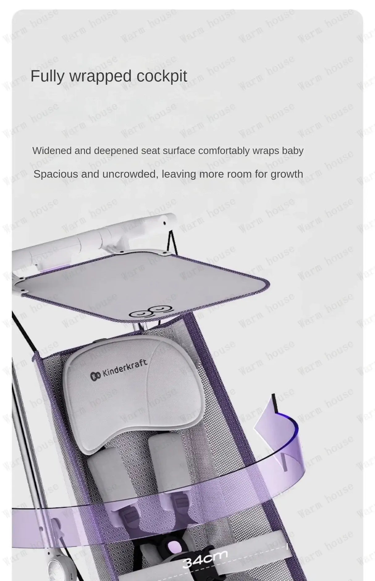 Fully wrapped cockpit of the lightweight stroller, featuring spacious design for comfort and growth.