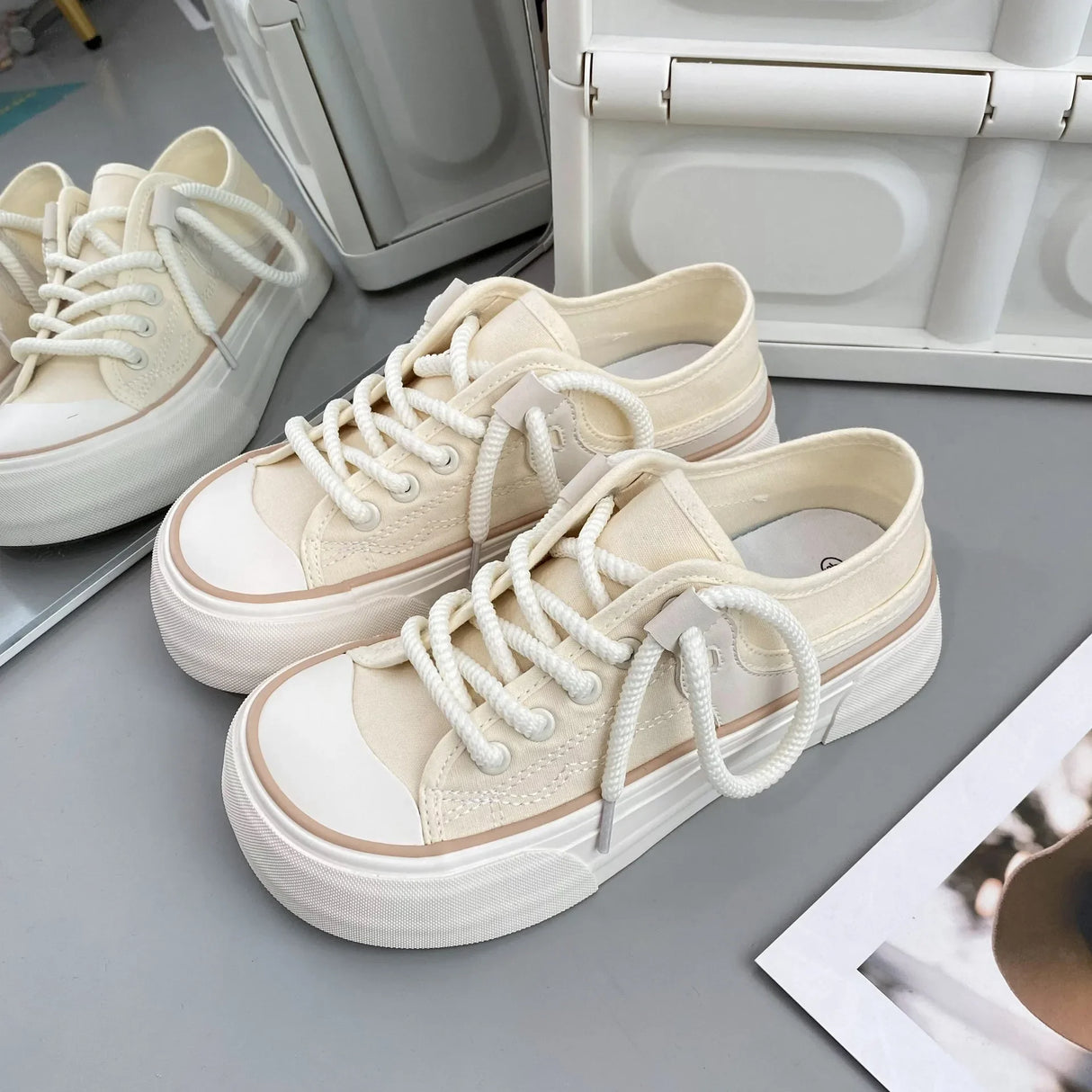 Women Canvas Sneakers Non Slip Lace Up Flats