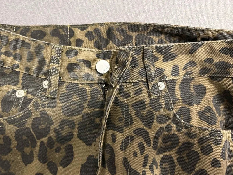 WildFur™ – Leopard Print High Waist Denim Trousers (Statement, Fierce & Urban)