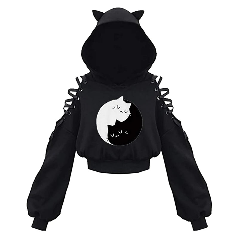 Gothic Cat Ear Crop Hoodie