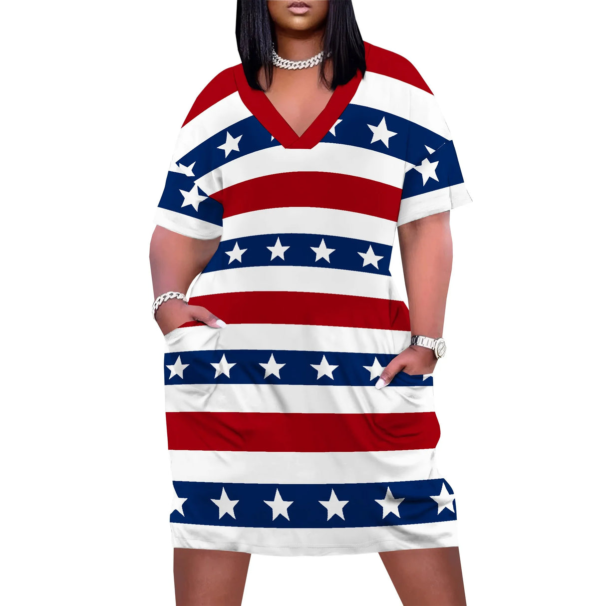 فستان شاطئ نسائي برقبة على شكل حرف V وزهرة عباد الشمس