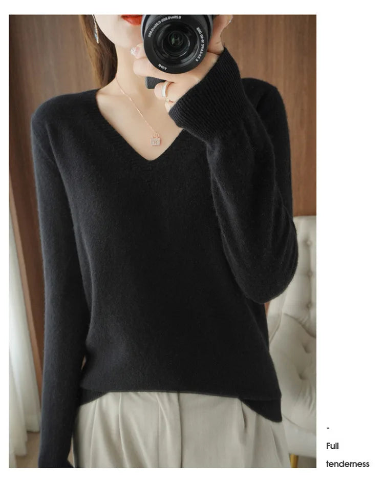 Women's V-Neck Knitted Pullover Sweater