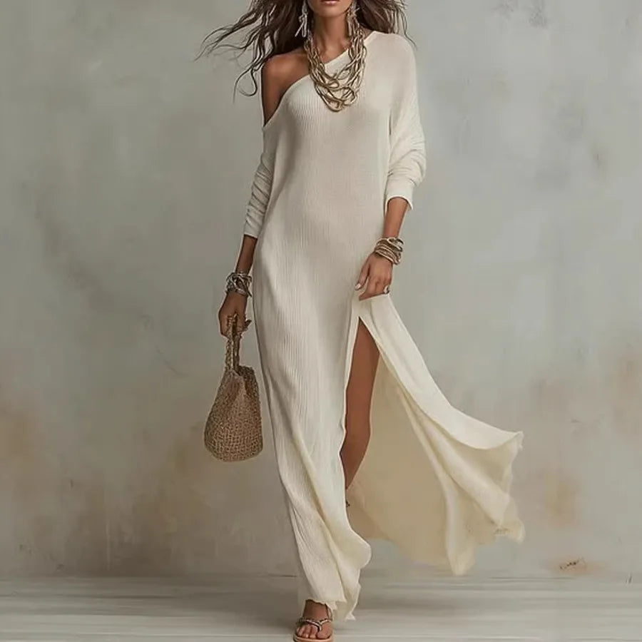 Women's Long Sleeve Knitted Pleated Dress