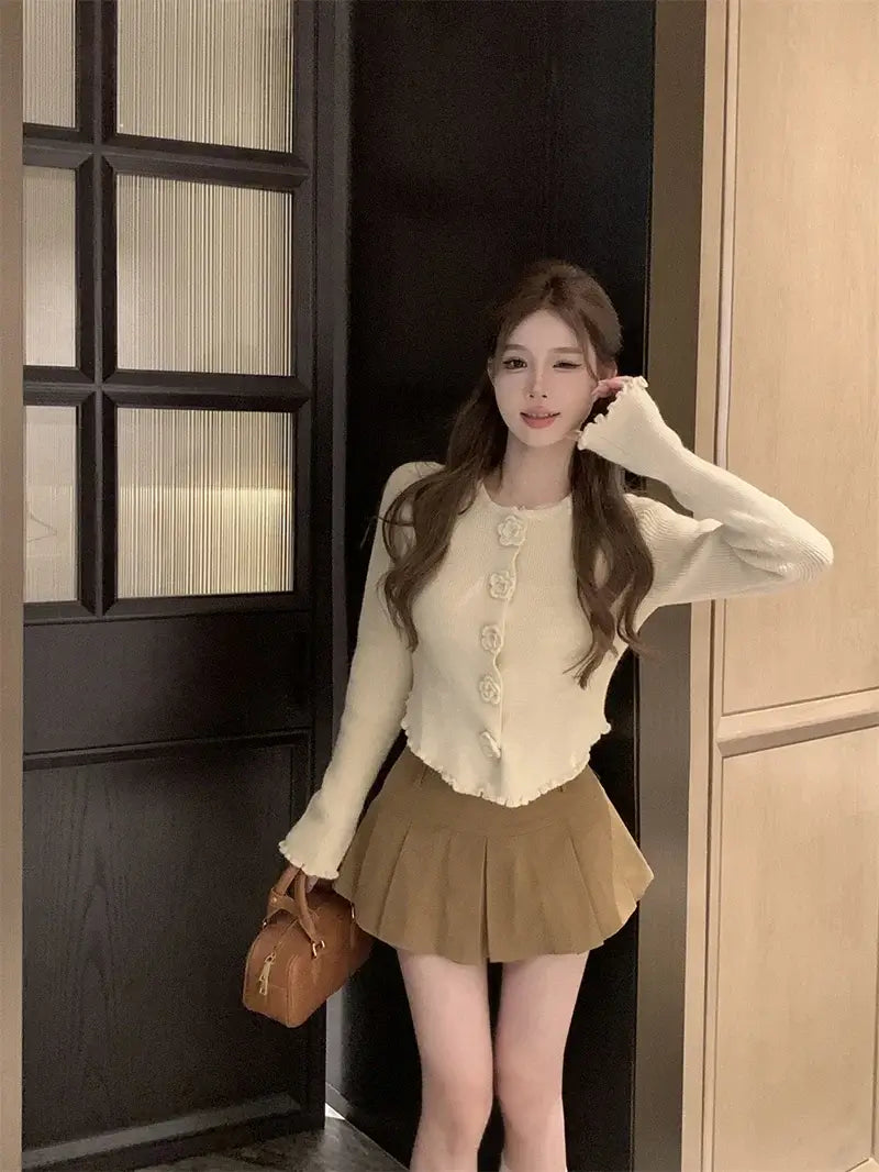 كارديجان نسائي قصير محبوك مزهر