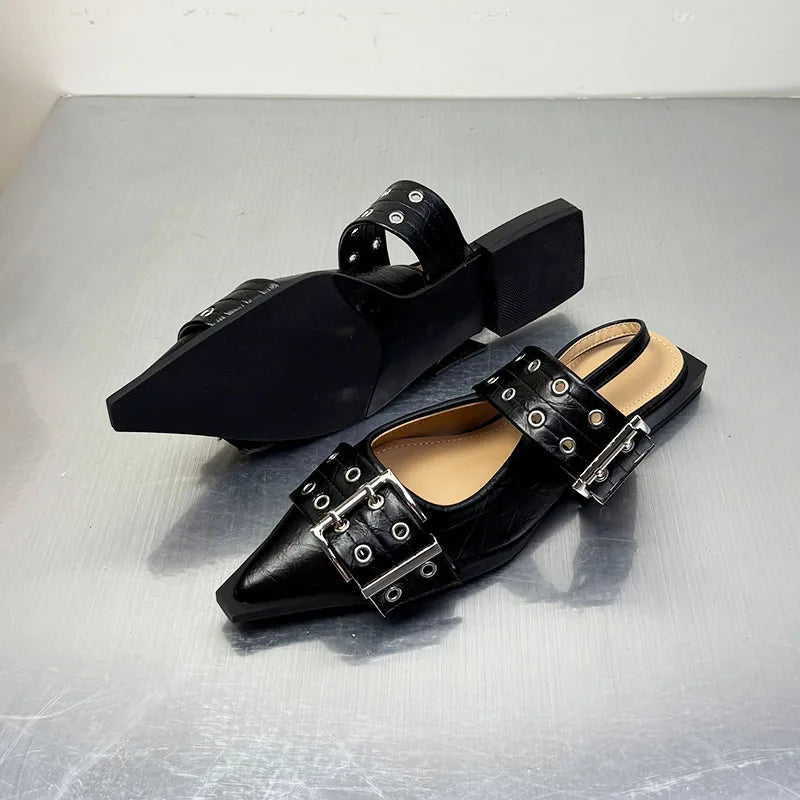 أحذية نسائية مسطحة - أحذية مصممة بمقدمة مدببة وكعب مفتوح من الخلف