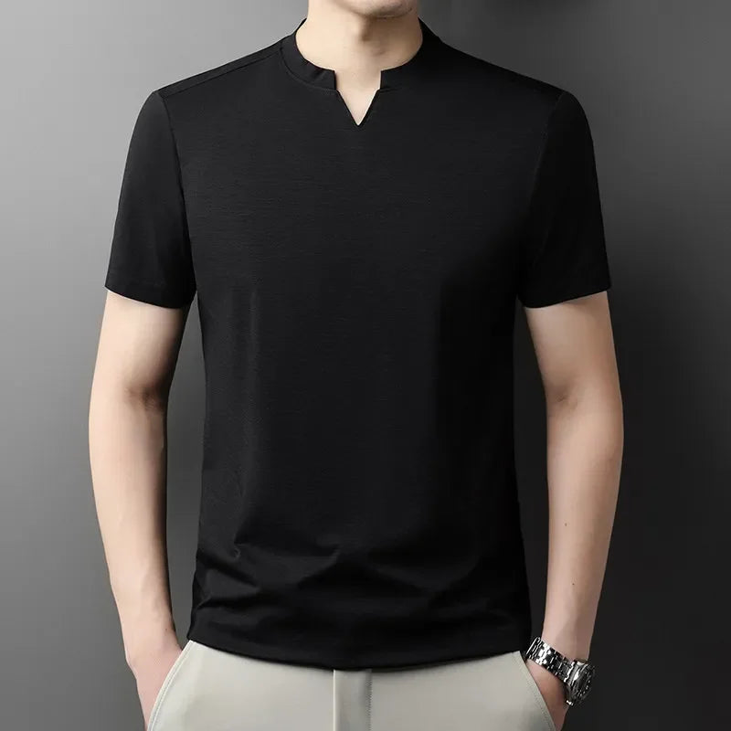 Men V-Neck Solid Short Sleeve T-Shirt