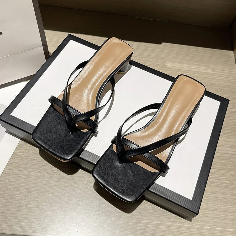 Women Summer Half-Toe Flip-Flops – Casual Mid-Heel Chunky Sandals