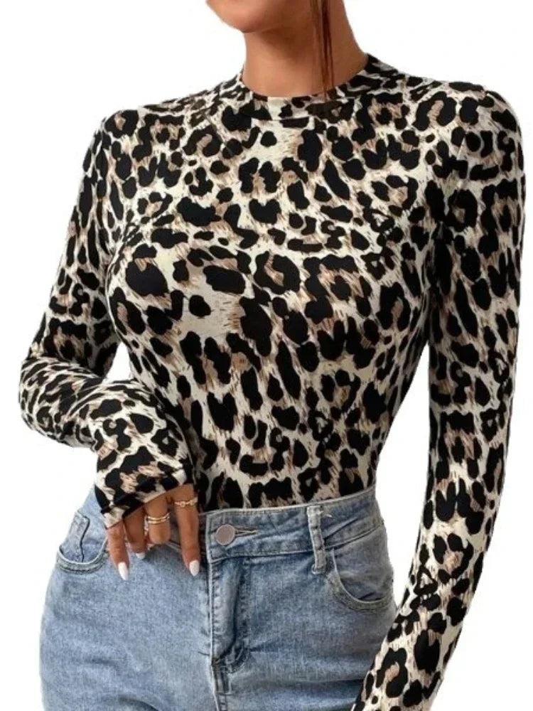 Leopard Print Bodysuit Women – Long Sleeve Top