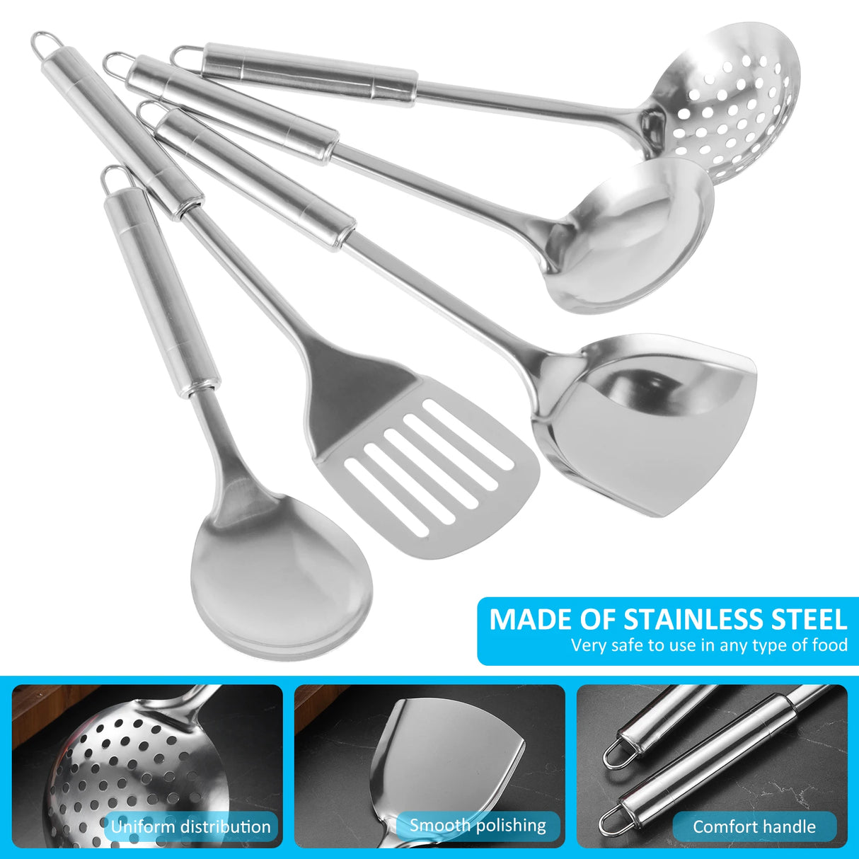 5-Piece Heavy-Duty Stainless Steel Utensil Set