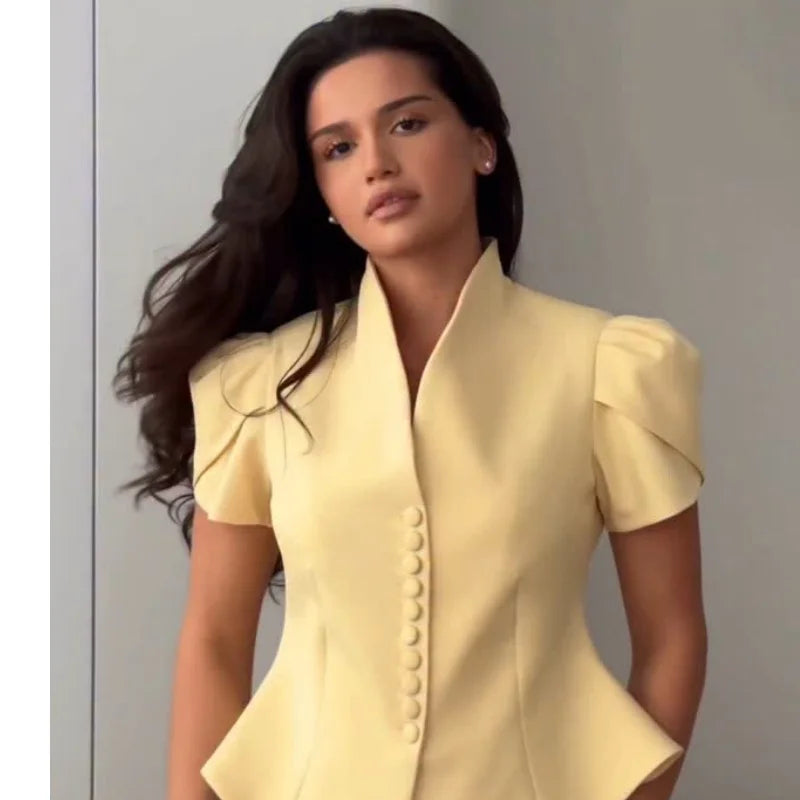 Elegant Women's Slim Waist Blazer Coat