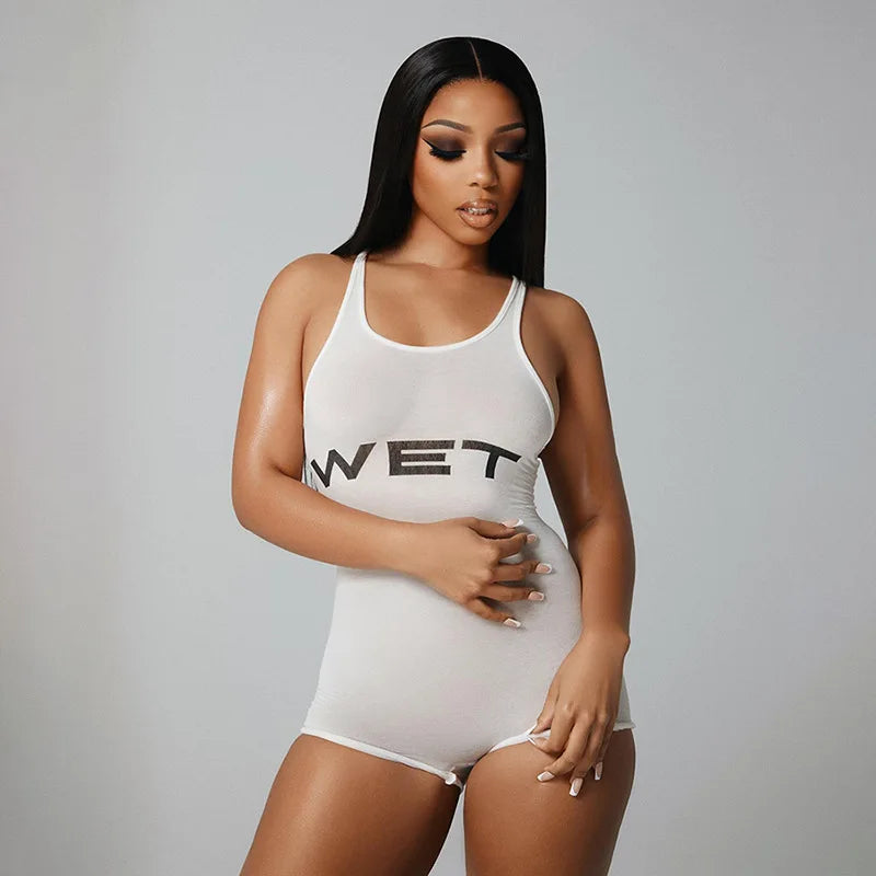 SportMuse™ – Letter Print Slim Sport Romper (Dynamic, Casual & Stretchy)