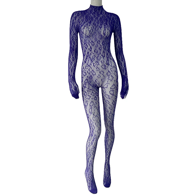 Women Lace Fishnet Club Jumpsuit