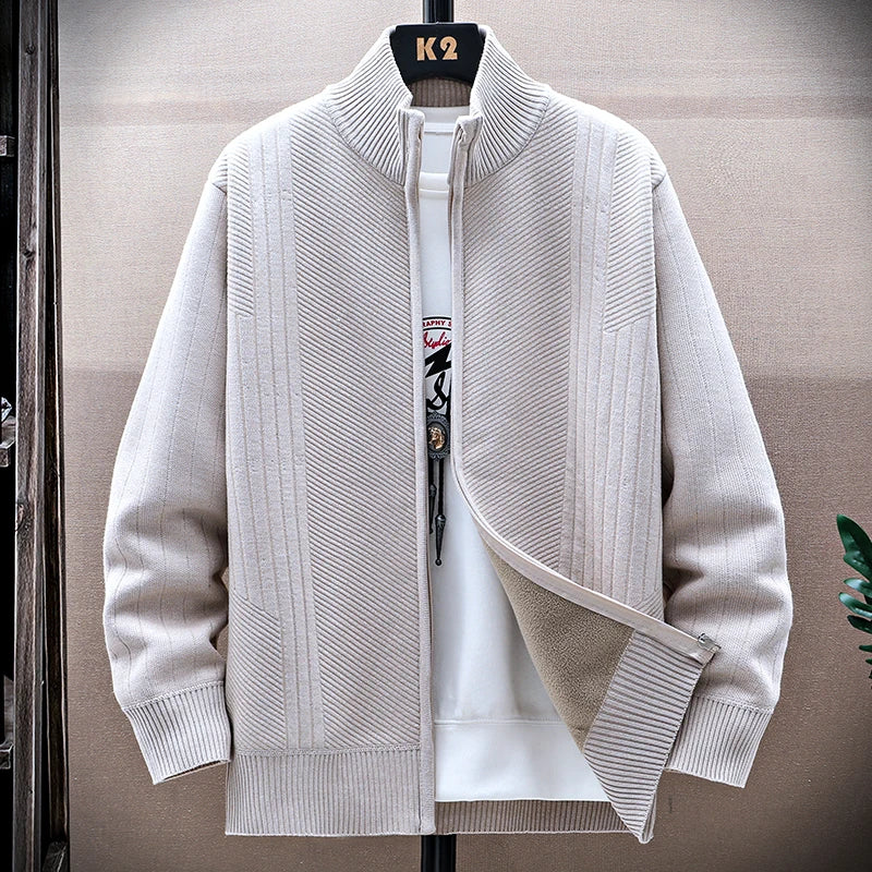Men Fleece Knit Cardigan Jacket