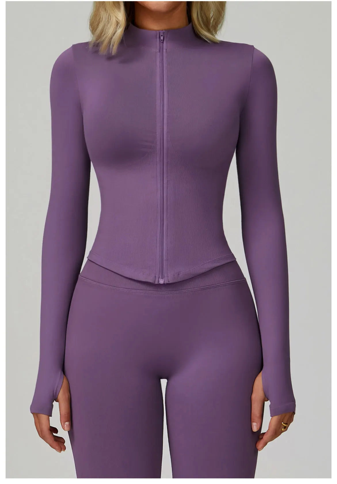 Ribbed Women's Yoga Jacket – Long Sleeve Standing Collar Fitness Top