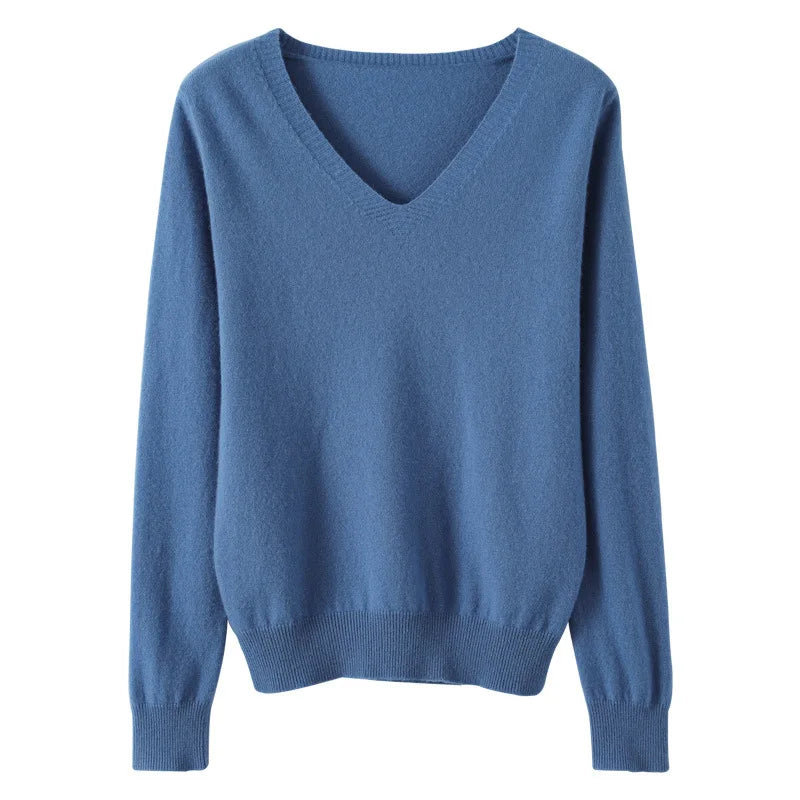 Women's V-Neck Knitted Pullover Sweater