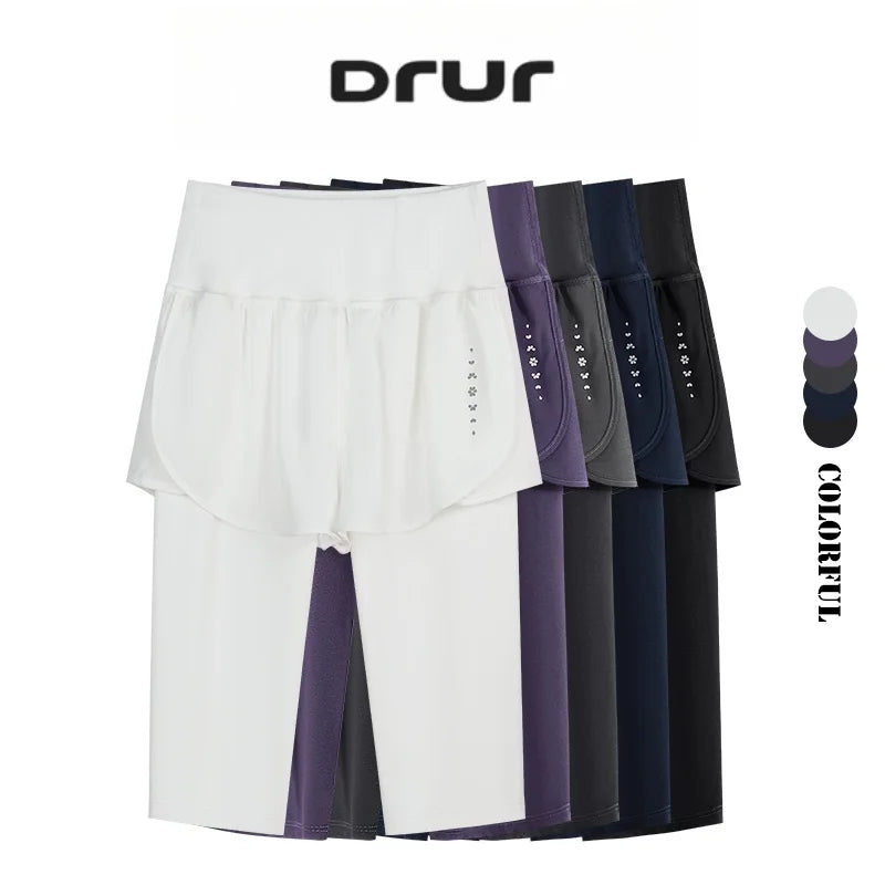 DRUR Knee-Length 2-in-1 Women's Yoga Shorts – High Waist Summer Gym Pants