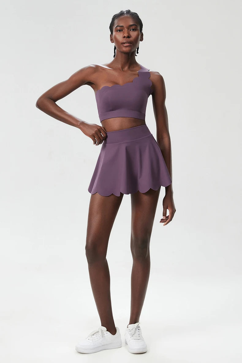 طقم تنورة تنس لياقة بدنية للنساء مكون من 3 قطع