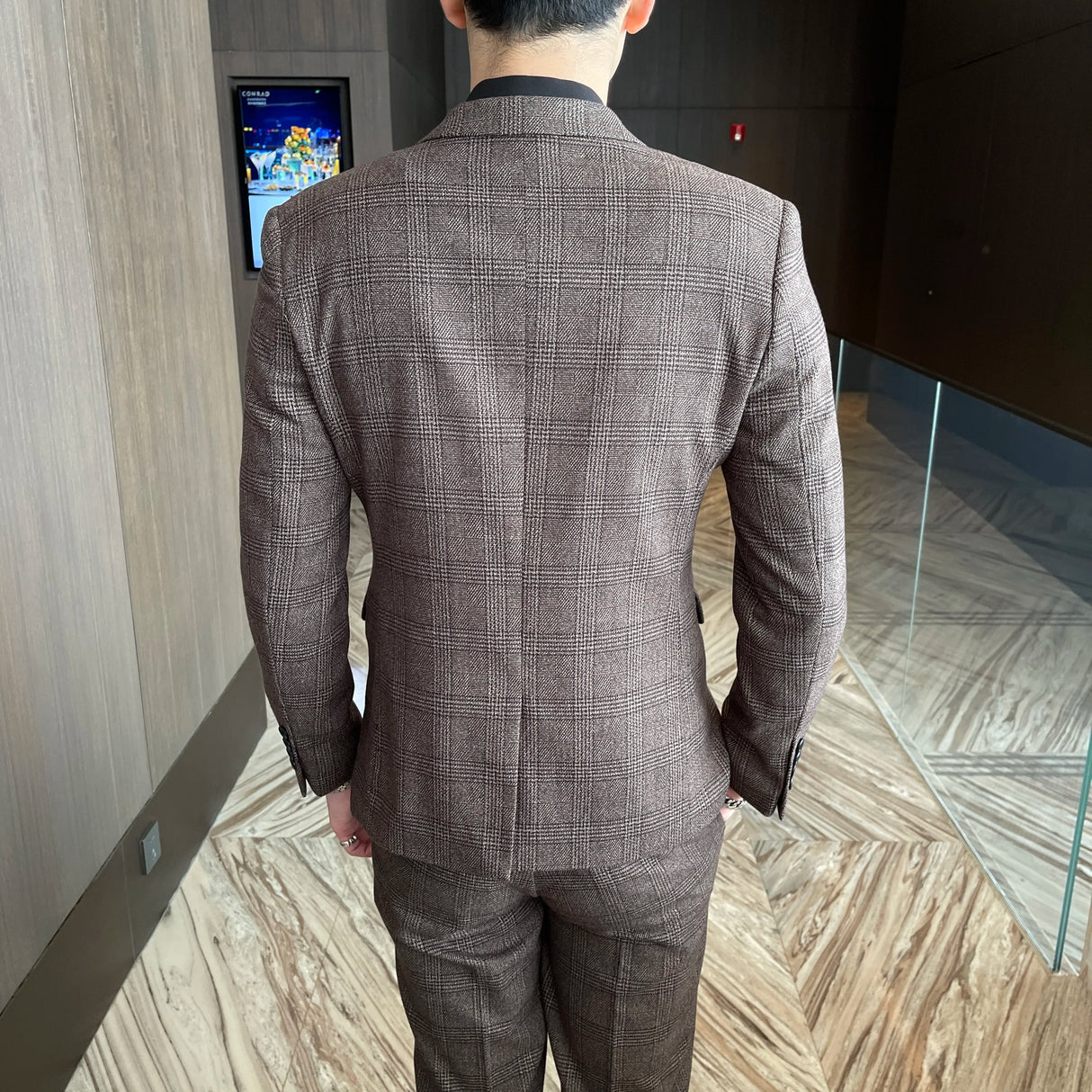 Men Plaid 3-Piece Business Suit