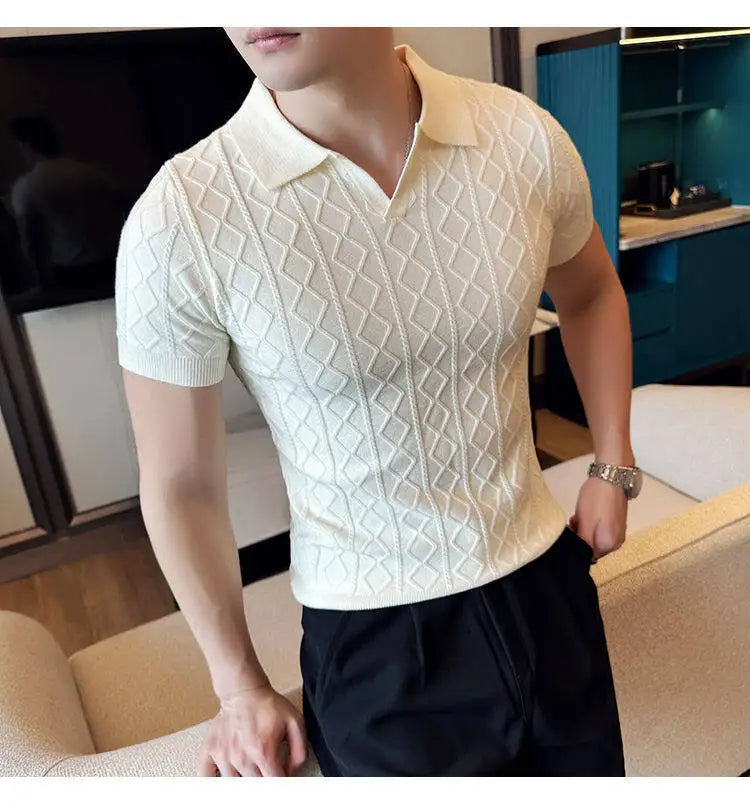 Men Polo Collar Slim Fit Knit Sweater