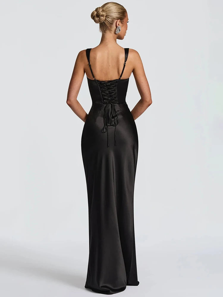 Luxe Satin Halter Evening Gown