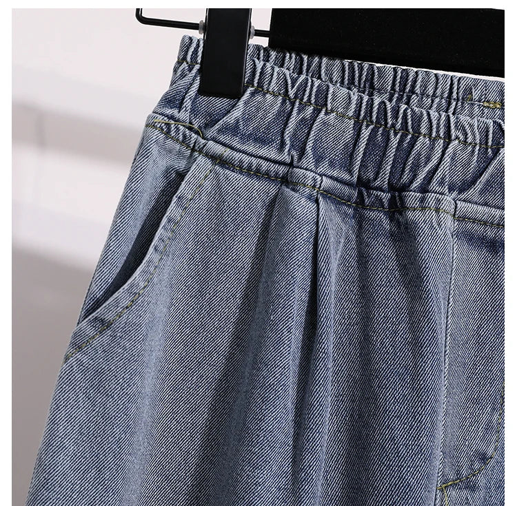 بنطلون جينز نسائي واسع الساق بمقاسات كبيرة 2025