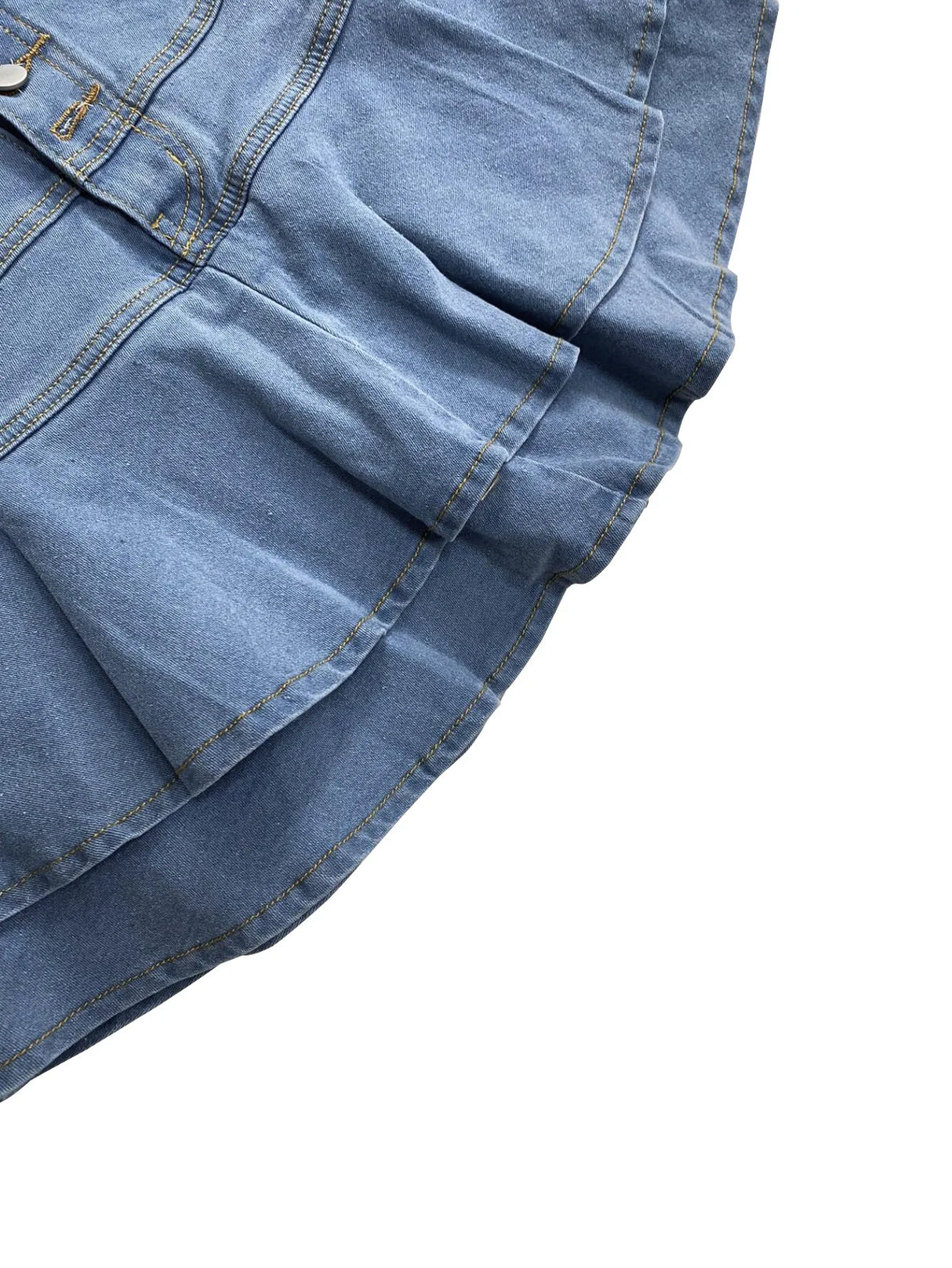 PatchSkirt™ – Ruched Pleated Denim Skirt (Streetwear, Button Detail)