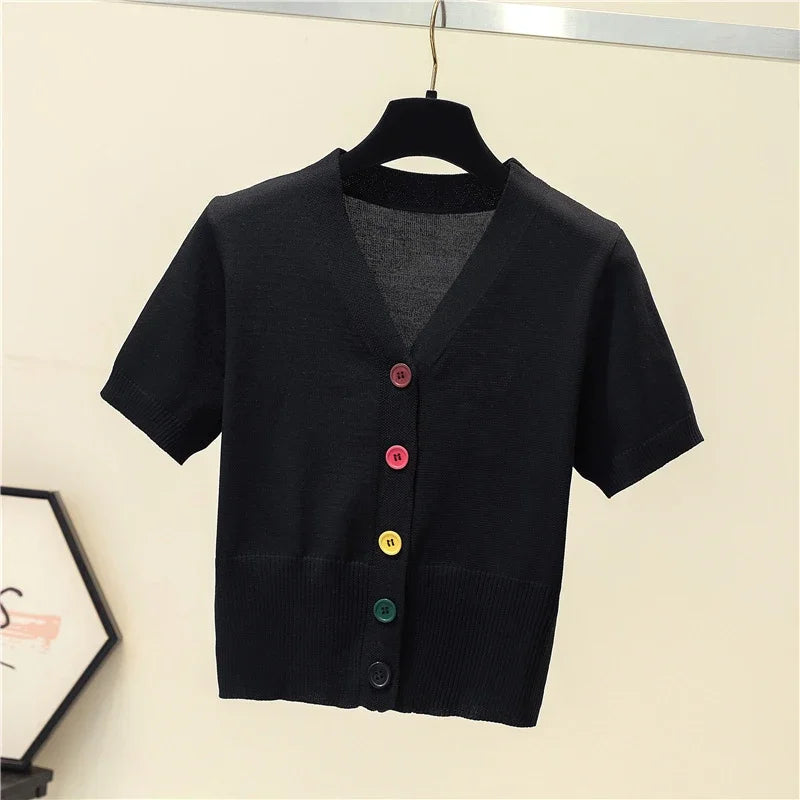 سترة نسائية محبوكة بأكمام قصيرة