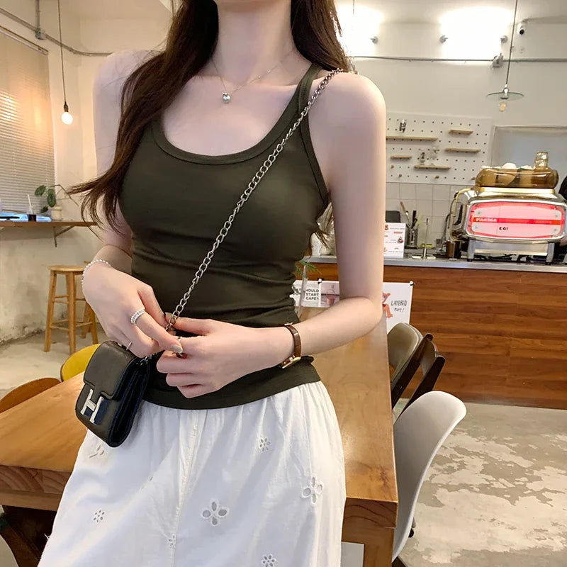 Basic Ribbed O-Neck Camisole Tank Top