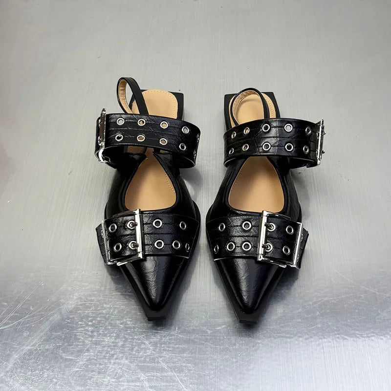 أحذية نسائية مسطحة - أحذية مصممة بمقدمة مدببة وكعب مفتوح من الخلف