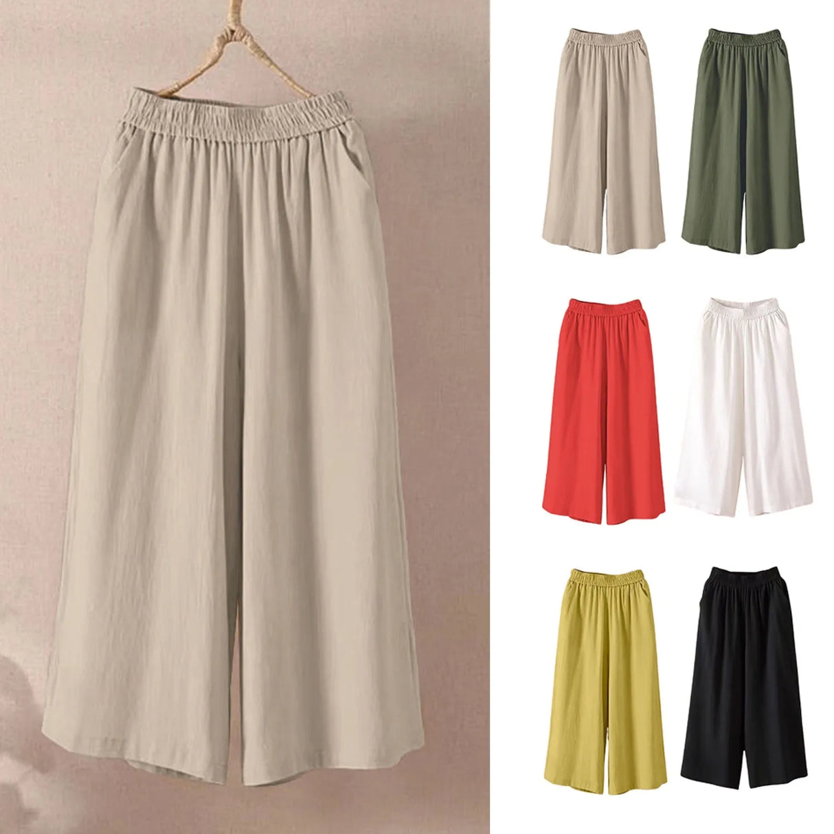 Women Wide Leg Cropped Pants with Pockets