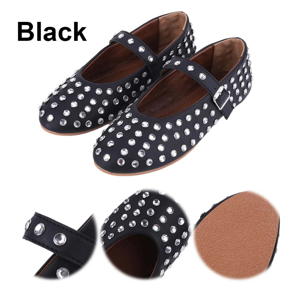 أحذية باليرينا نسائية مرصعة بأحجار الراين والكريستال