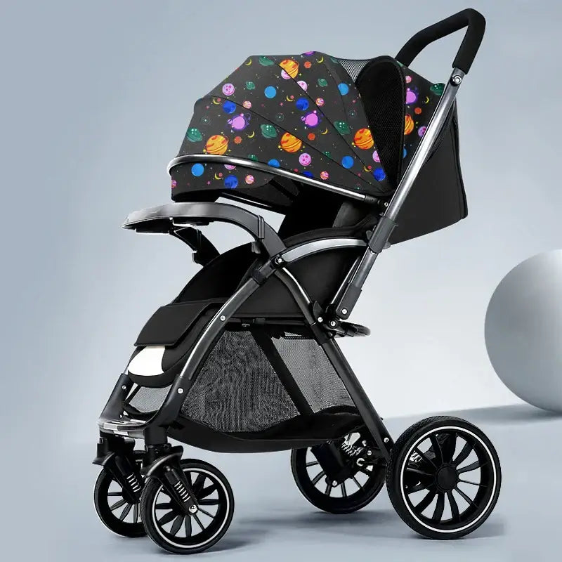 Bi-directional high landscape baby stroller with colorful canopy, lightweight and portable, ideal for newborns.